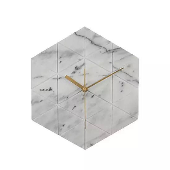 Nástěnné hodiny Marble Hexagon – bílé