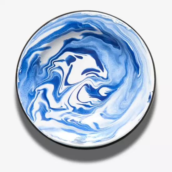 Hluboký smaltovaný modrý talíř