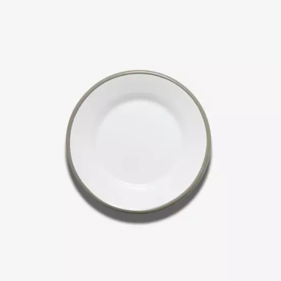 Malý smaltovaný plochý talíř s šedou obrubou