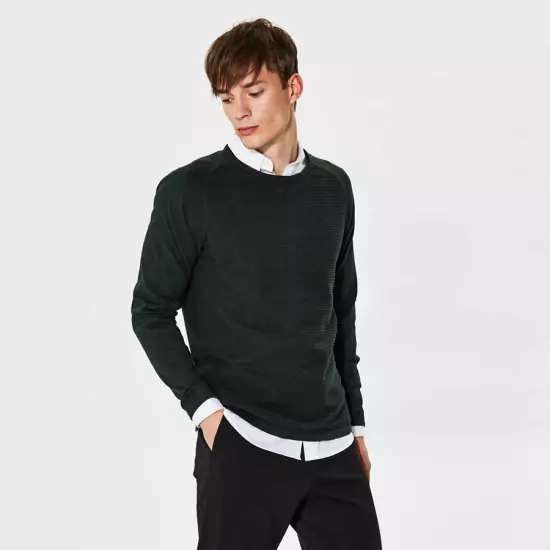Tmavě zelený pletený svetr – Crew Neck