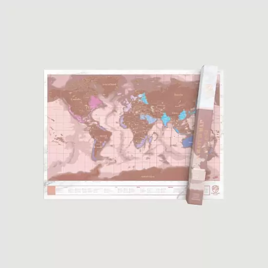 Stírací mapa světa Rose Gold