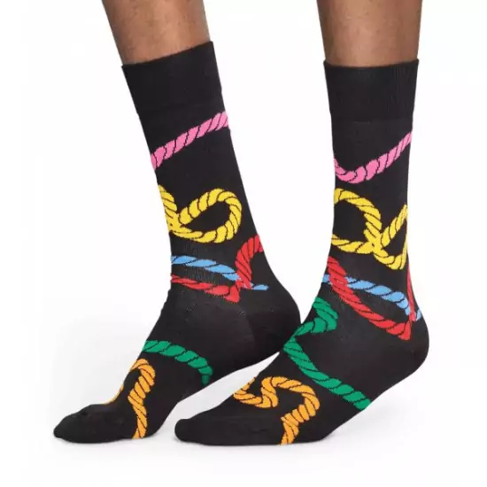 Černé ponožky s motivem barevných lan Rope