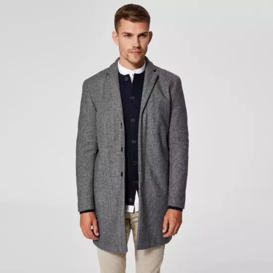 Vlněný šedý melírovaný kabát Brove