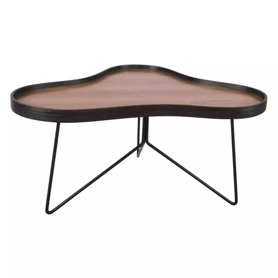 Dřevěný asymetrický stůl s kovovým rámem