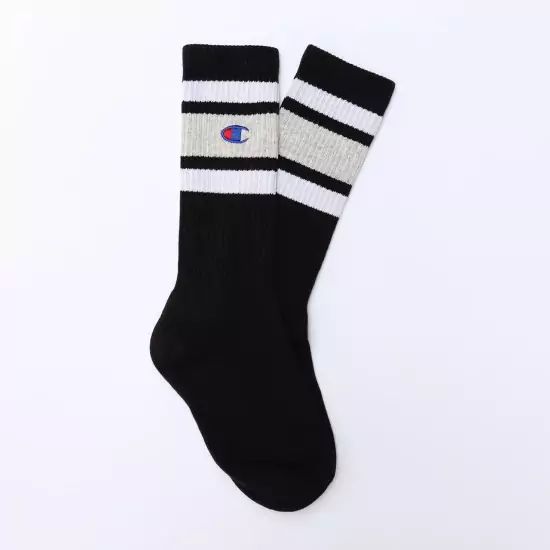 Černé ponožky Stripe Ribbed Crew Socks