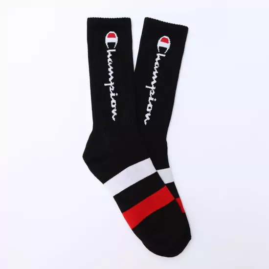 Černé ponožky Script Logo Stripe Ribbed Crew Socks