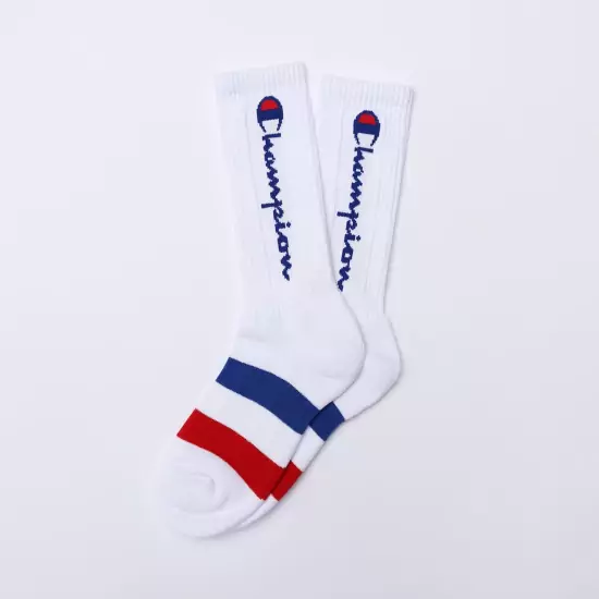 Bílé ponožky Script Logo Stripe Ribbed Crew Socks