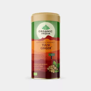 Bio čajová směs Tulsi Ginger, plech – Organic India