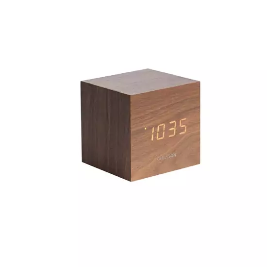 Budík Mini Cube – tmavé dřevo